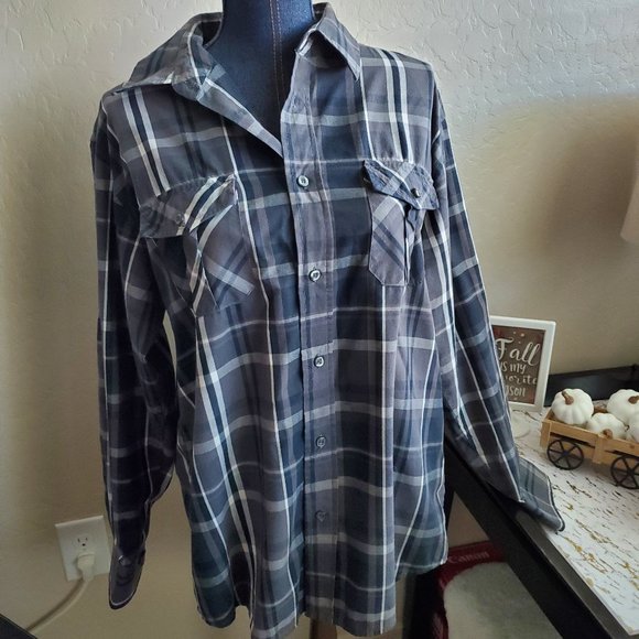 Beverly Hills Polo Club Black Long Sleeve Plaid Button Up Shirt Men's Size Large - Picture 1 of 6